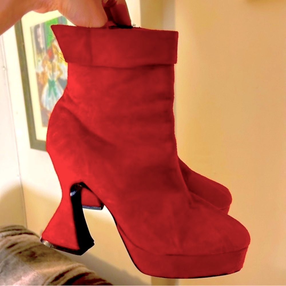 Retro Vintage 70’s Red Suede Leather Heel Boots